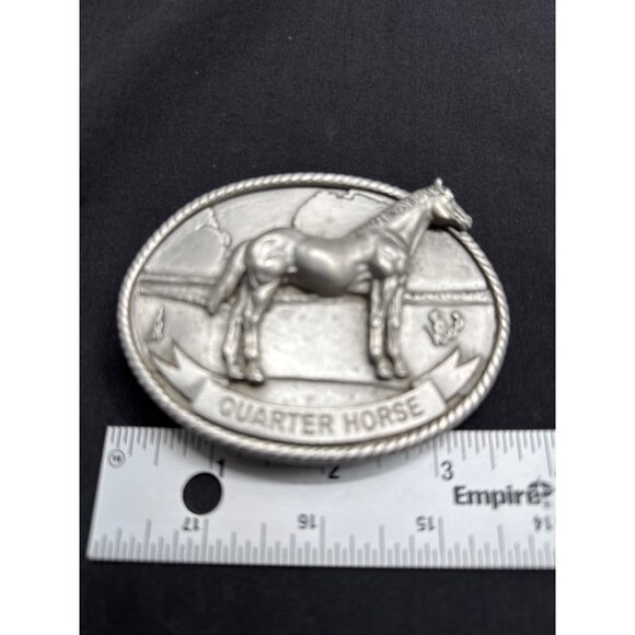 Quarter Horse Pewter Belt Buckle Oval Western Style Cowboy CowGirl Show - Picture 2 of 4